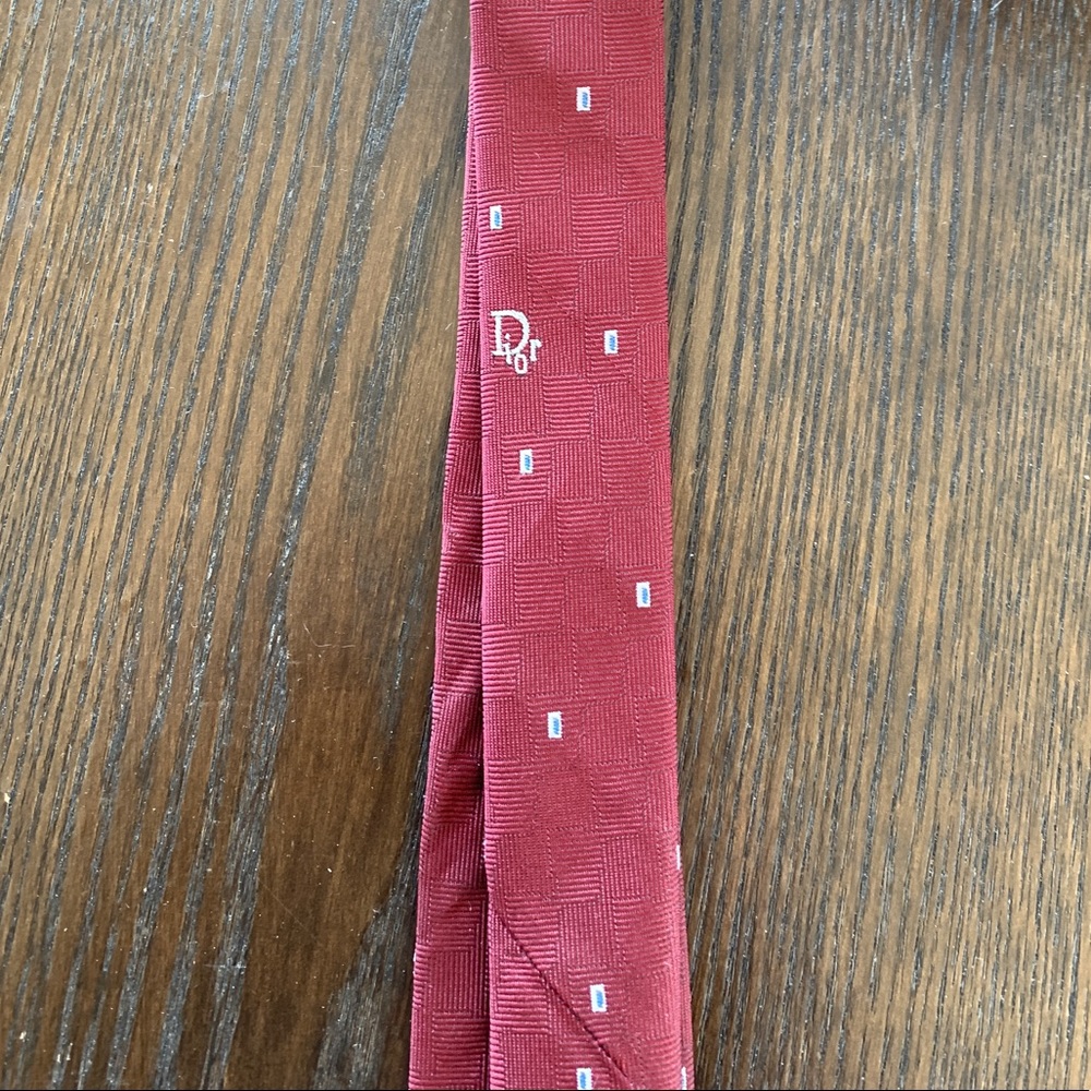 Christian Dior Maroon Embroidered Tie - Picture 4 of 6